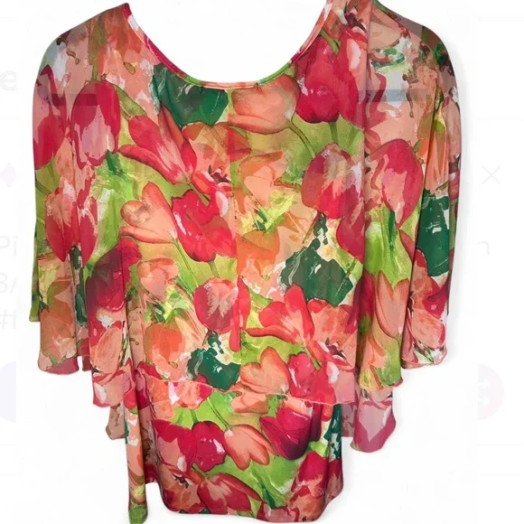 Adele & May women's floral sheer overlay blouse. Size XL - Picture 4 of 6